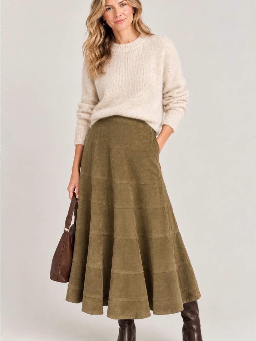 Newport News Tiered Olive Green Maxi Skirt - Women. Size 14